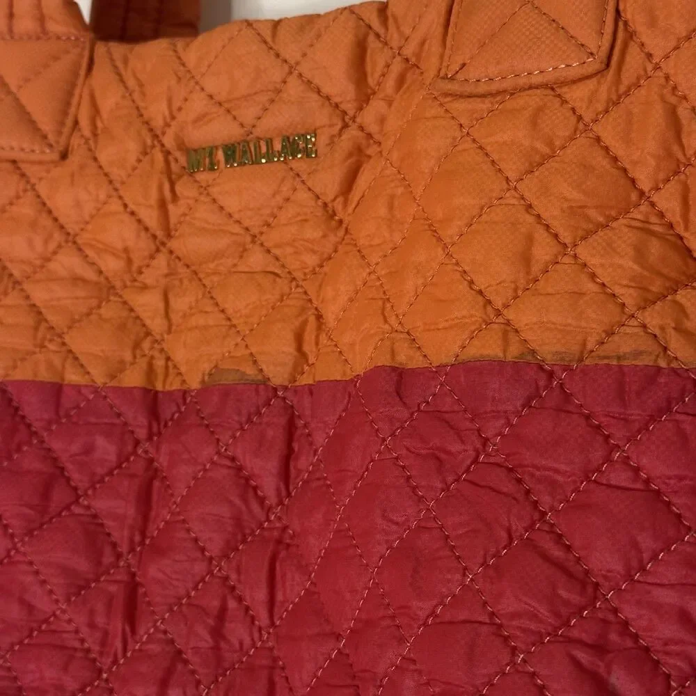 MZ Wallace Metro Tote Bag Purse Quilted Nylon ColorBlock Orange Red
